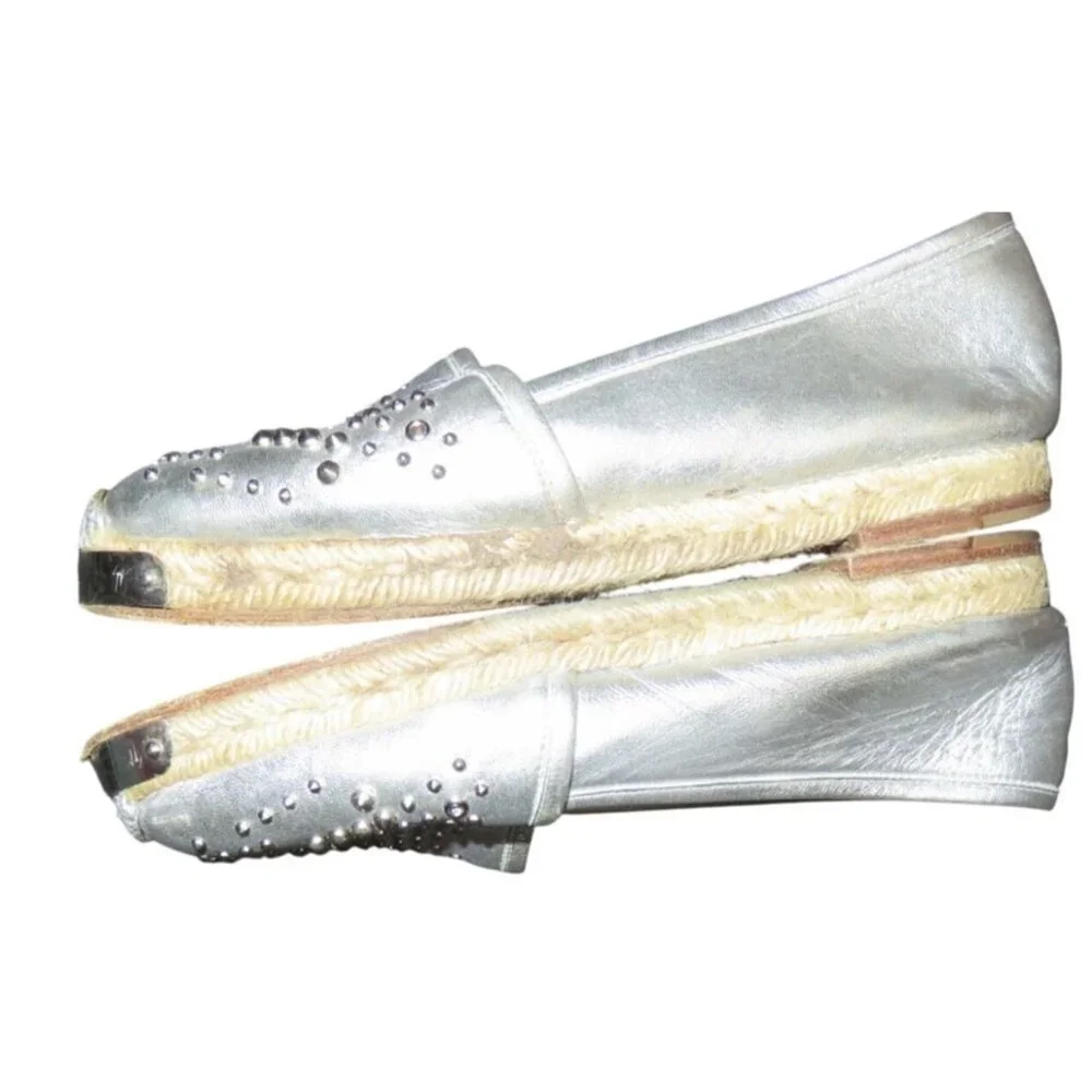 Giuseppe Zanotti Silver Metallic Italian Leather Studded Adorned  Espadrilles 7